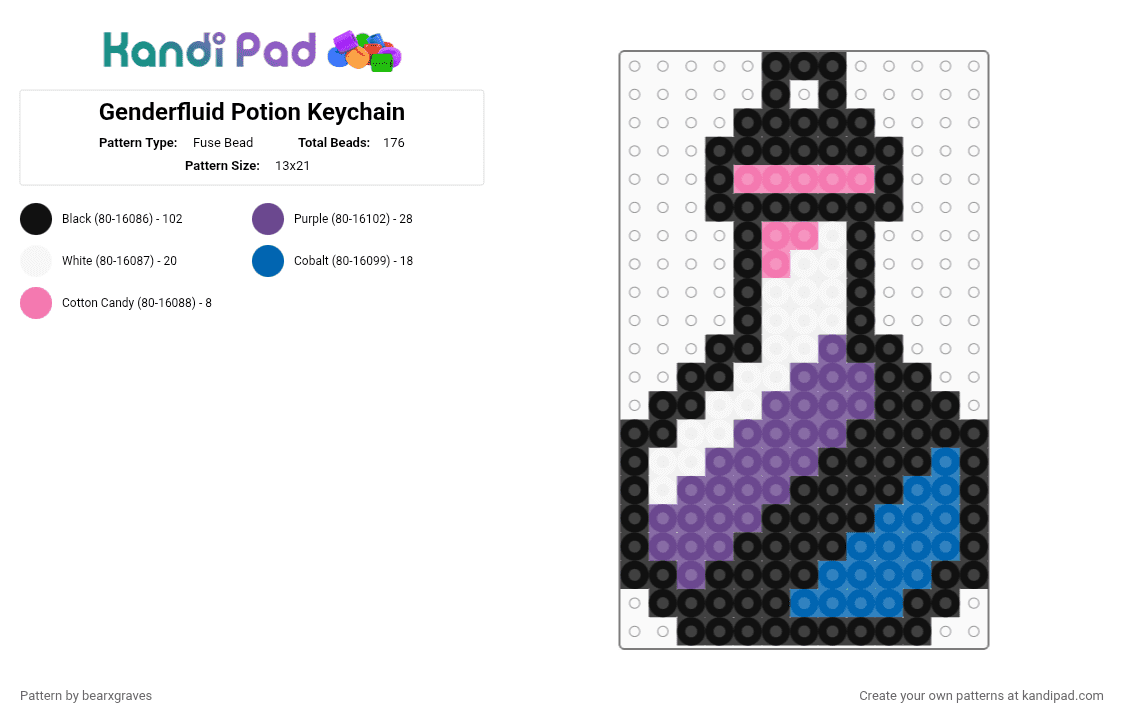Genderfluid Potion Keychain - Fuse Bead Pattern by bearxgraves on Kandi Pad - black,purple,blue,pride,potion,genderfluid