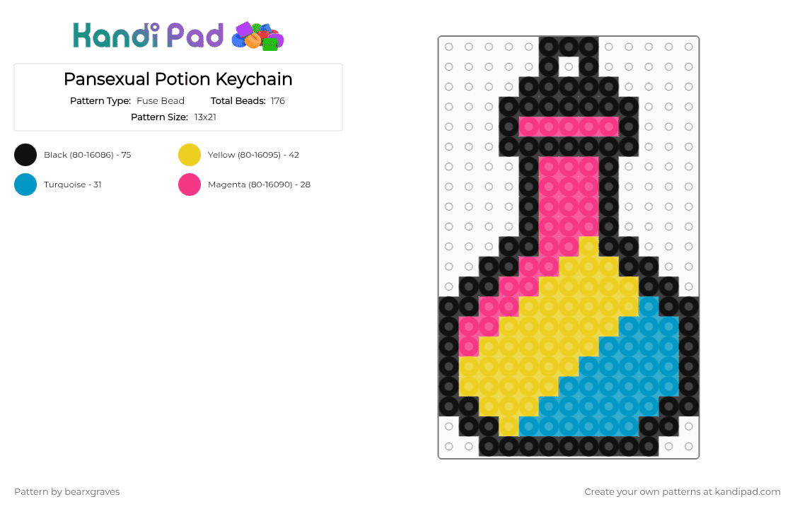 Pansexual Potion Keychain - Fuse Bead Pattern by bearxgraves on Kandi Pad - yellow,pride,potion,pansexual