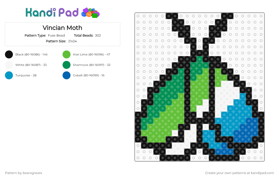 Vincian Moth - Fuse Bead Pattern by bearxgraves on Kandi Pad - 