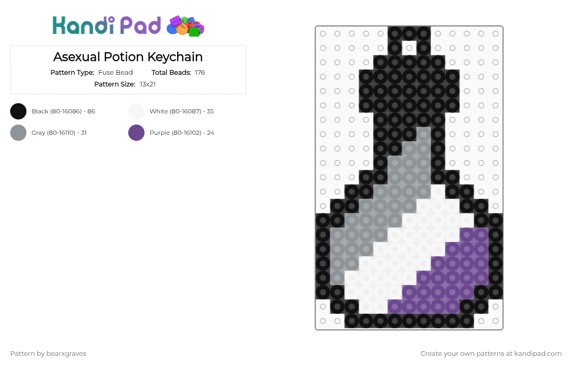Asexual Potion Keychain - Fuse Bead Pattern by bearxgraves on Kandi Pad - gray,purple,pride,potion,asexual