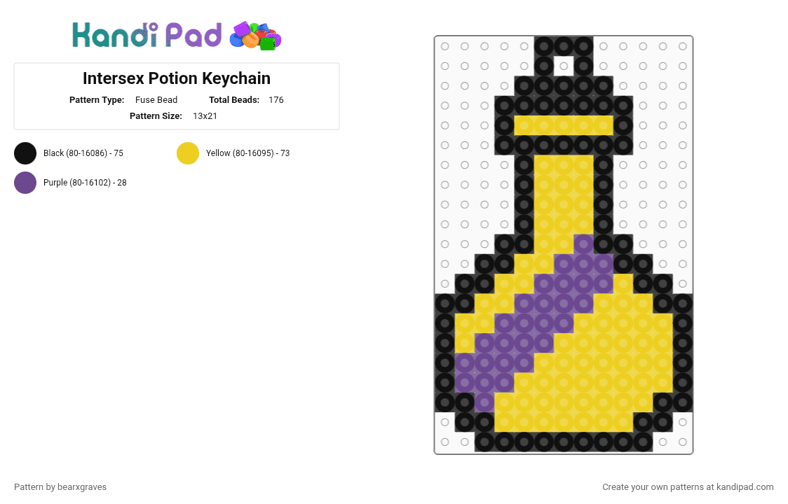 Intersex Potion Keychain - Fuse Bead Pattern by bearxgraves on Kandi Pad - yellow,purple,pride,potion,intersex