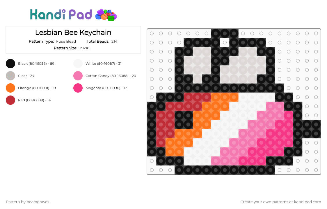 Lesbian Bee Keychain - Fuse Bead Pattern by bearxgraves on Kandi Pad - beige,pink,pride,bee,lesbian