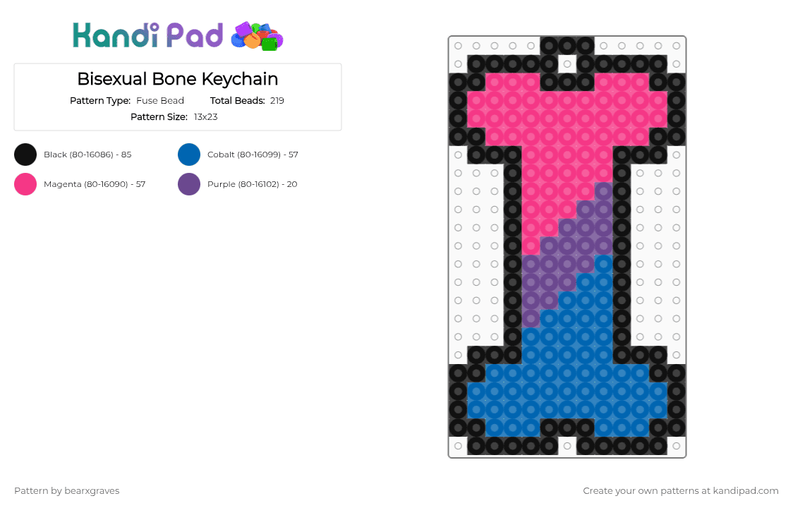 Bisexual Bone Keychain - Fuse Bead Pattern by bearxgraves on Kandi Pad - blue,pink,pride,bone,bisexual