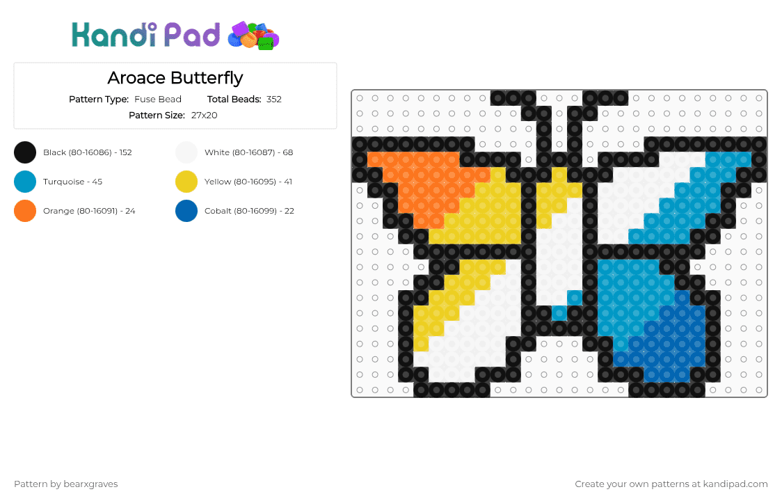 Aroace Butterfly - Fuse Bead Pattern by bearxgraves on Kandi Pad - 