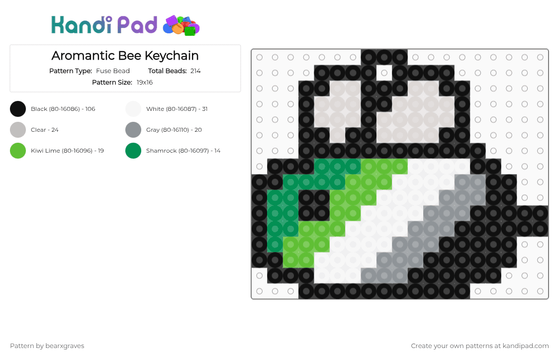 Aromantic Bee Keychain - Fuse Bead Pattern by bearxgraves on Kandi Pad - black,green,pride,bee,aromantic