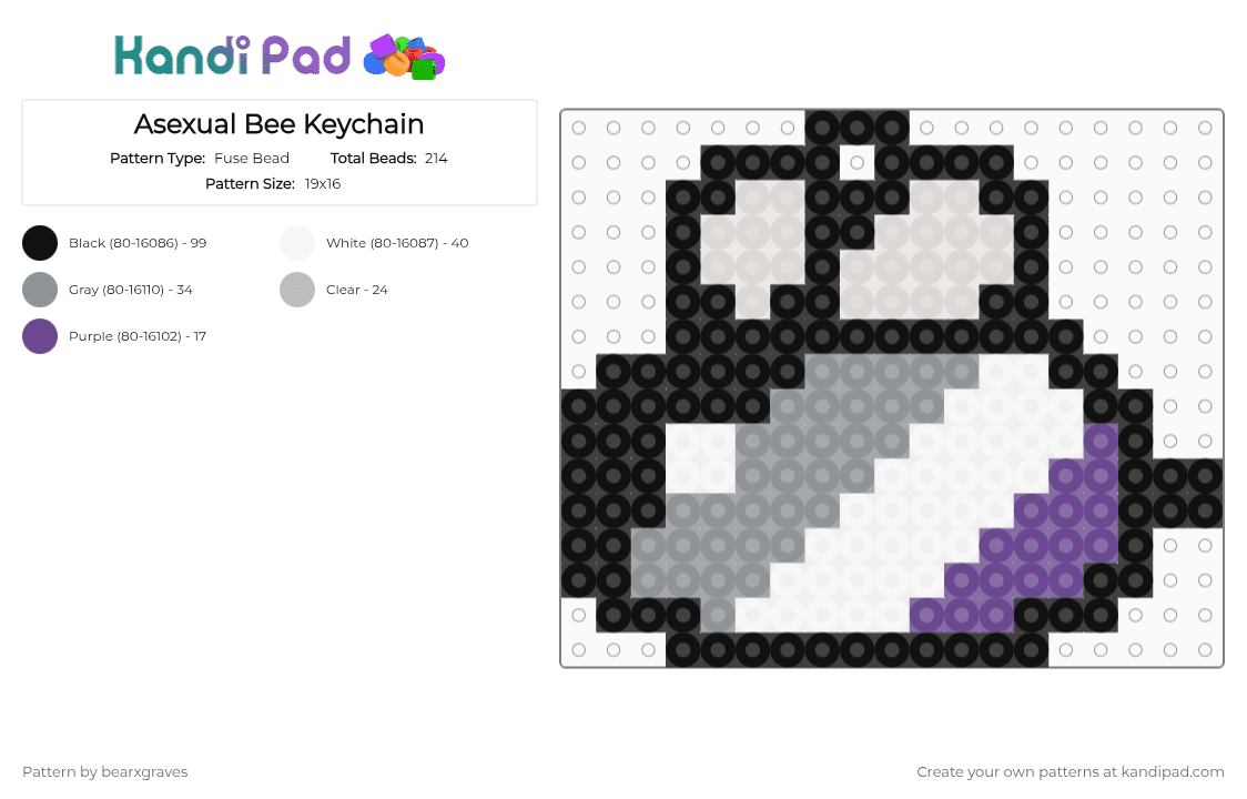 Asexual Bee Keychain - Fuse Bead Pattern by bearxgraves on Kandi Pad - beige,gray,pride,bee,asexual