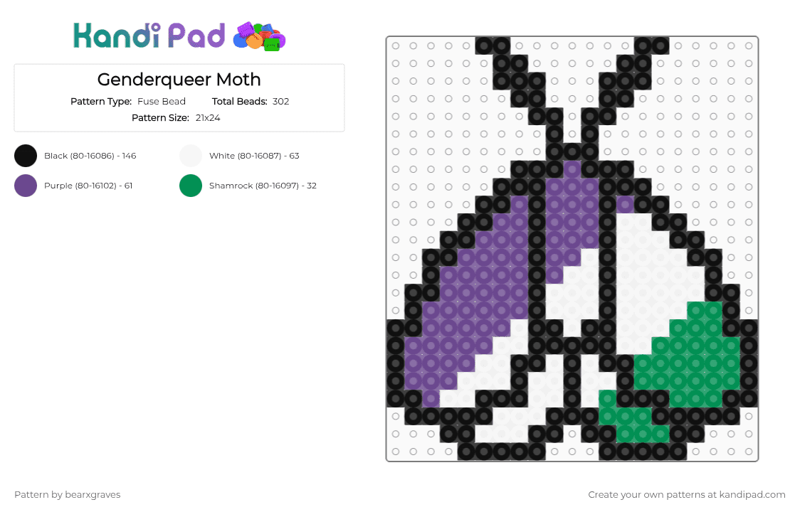 Genderqueer Moth - Fuse Bead Pattern by bearxgraves on Kandi Pad - 