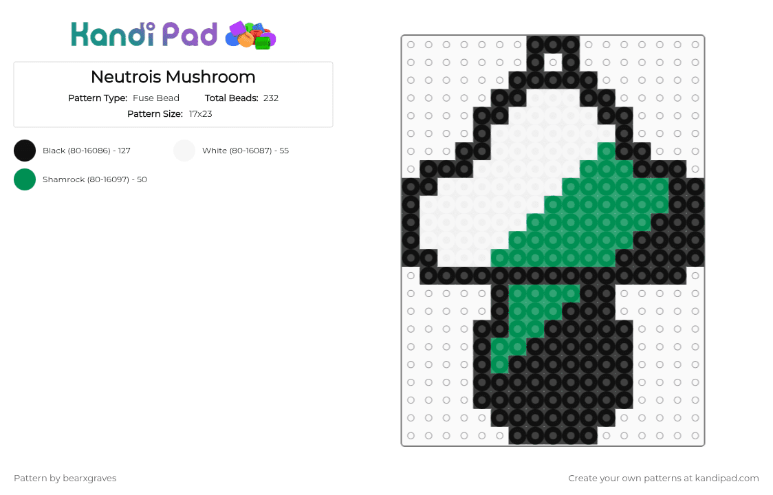 Neutrois Mushroom Keychain - Fuse Bead Pattern by bearxgraves on Kandi Pad - white,green,pride,mushroom,neutrois