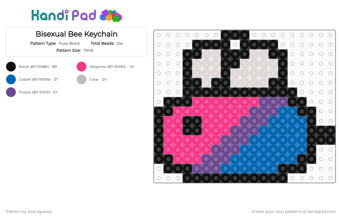 Bisexual Bee Keychain - Fuse Bead Pattern by bearxgraves on Kandi Pad - pink,blue,pride,bee,bisexual