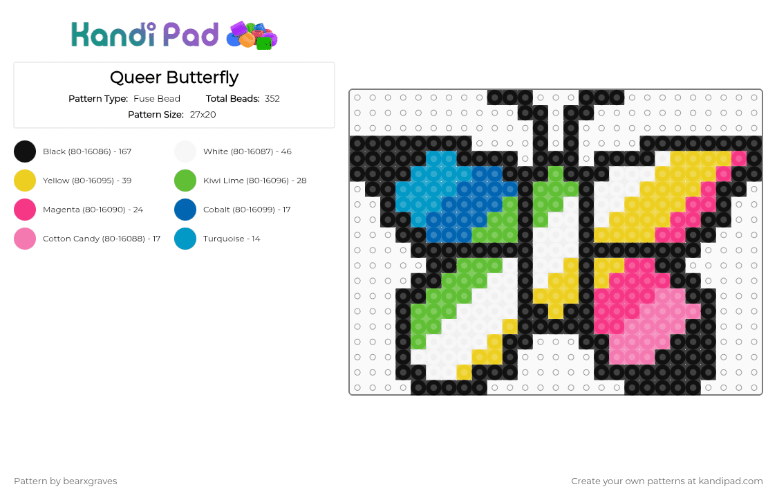 Queer Butterfly - Fuse Bead Pattern by bearxgraves on Kandi Pad - 