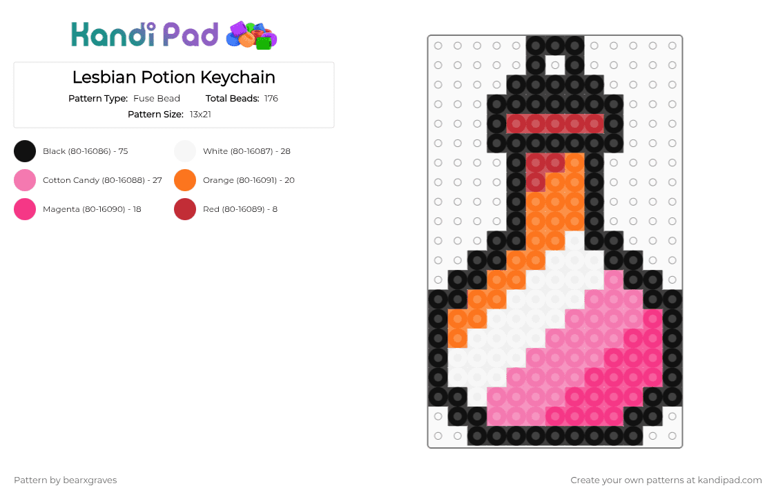 Lesbian Potion Keychain - Fuse Bead Pattern by bearxgraves on Kandi Pad - pink,pride,potion,lesbian