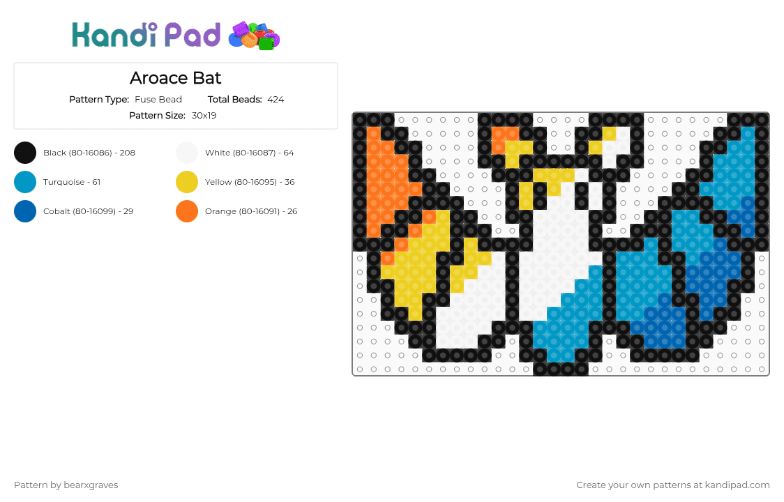 Aroace Bat - Fuse Bead Pattern by bearxgraves on Kandi Pad - black,yellow,light blue,pride,bat,aroace