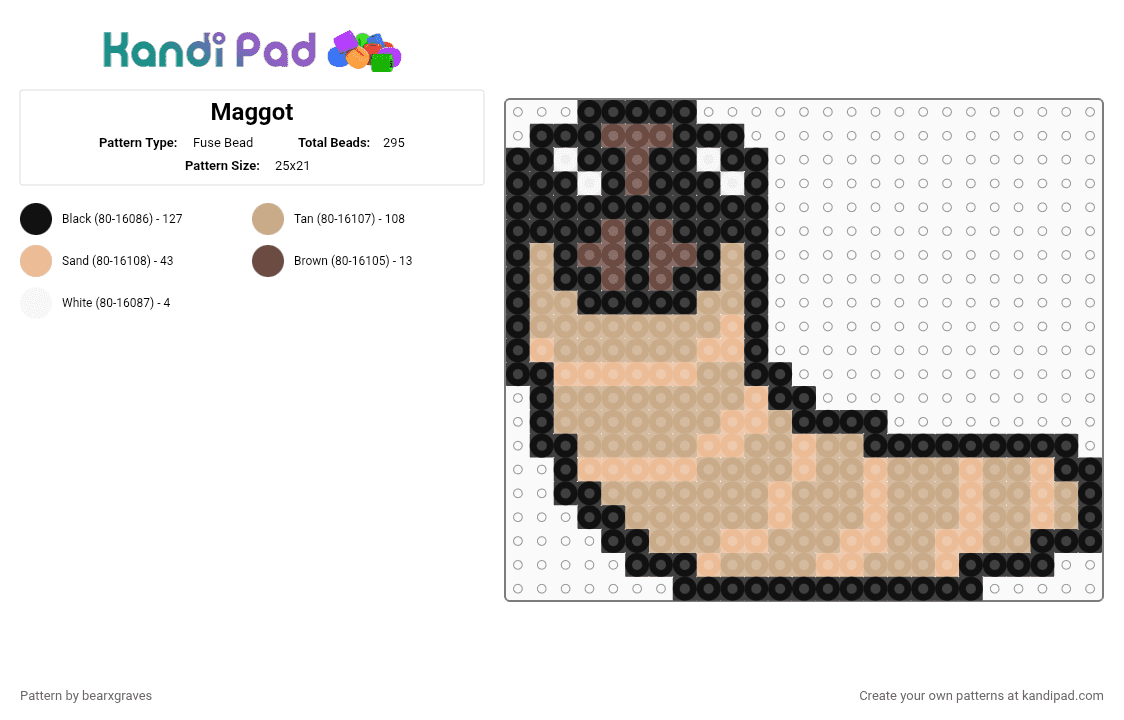Maggot - Fuse Bead Pattern by bearxgraves on Kandi Pad - beige,maggot,insect,bug