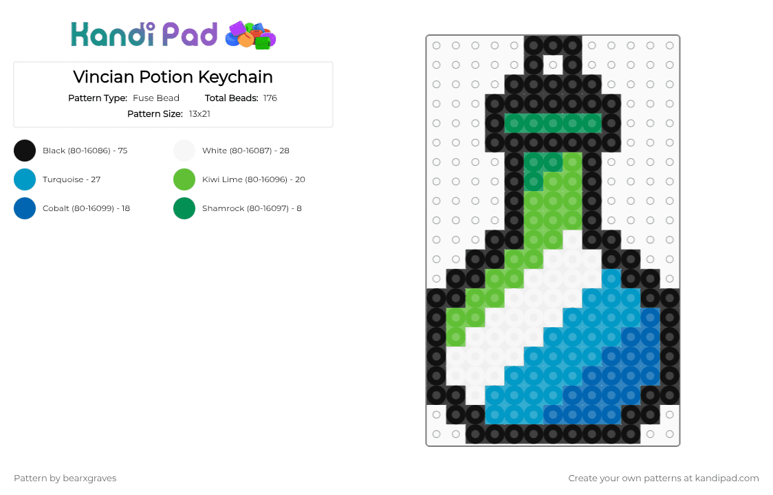 Vincian Potion Keychain - Fuse Bead Pattern by bearxgraves on Kandi Pad - green,light blue,pride,potion,vincian