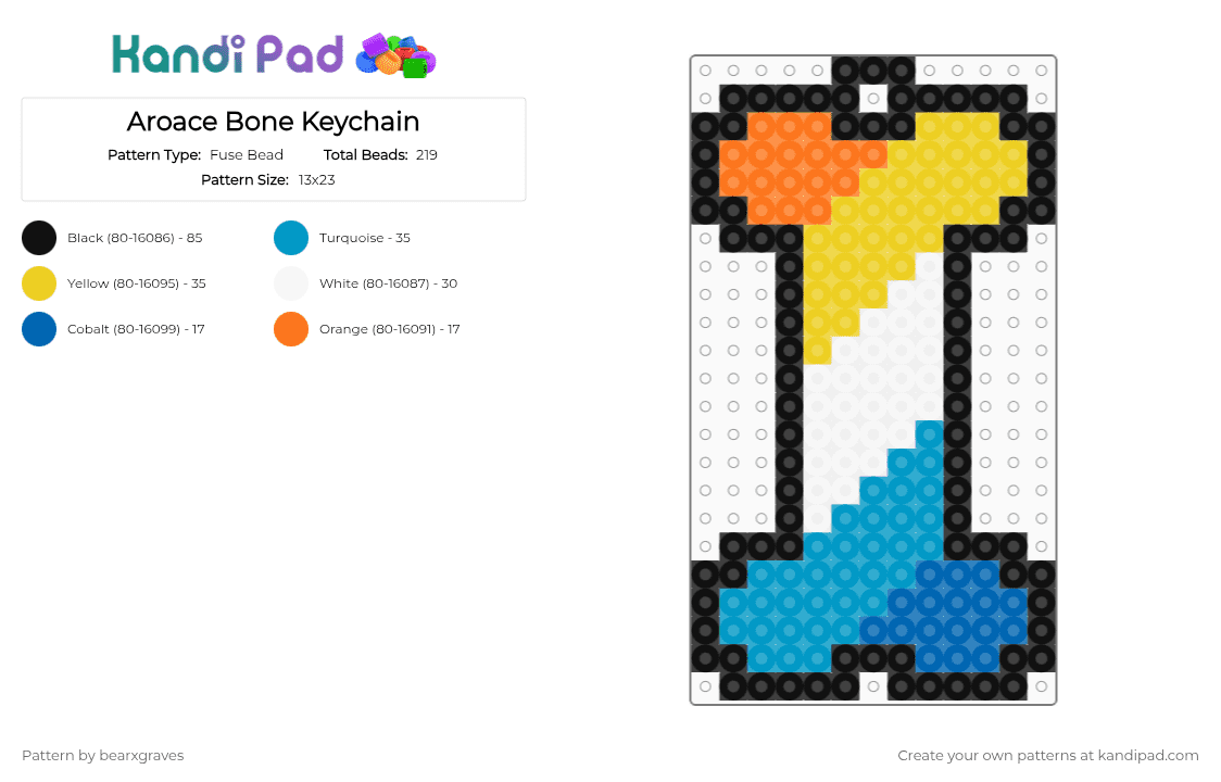 Aroace Bone Keychain - Fuse Bead Pattern by bearxgraves on Kandi Pad - light blue,yellow,pride,bone,aroace