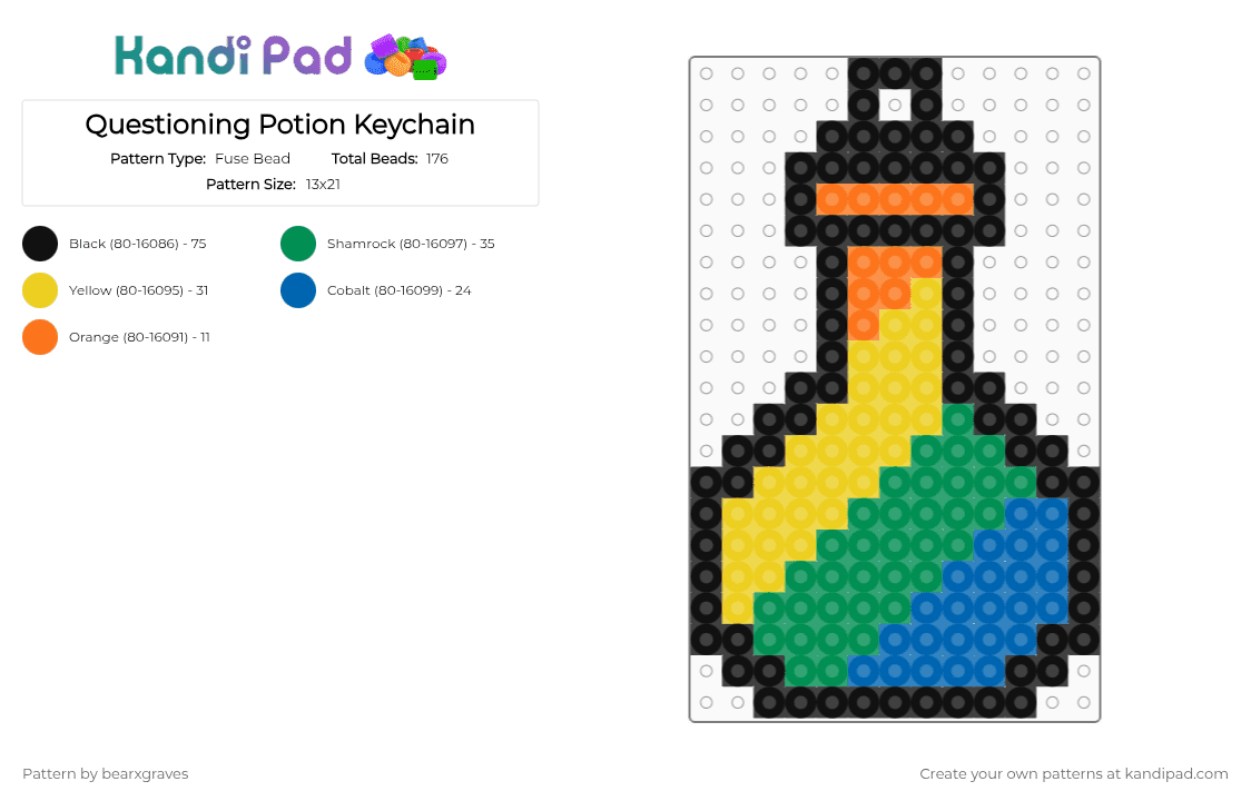 Questioning Potion Keychain - Fuse Bead Pattern by bearxgraves on Kandi Pad - yellow,green,blue,pride,potion,questioning