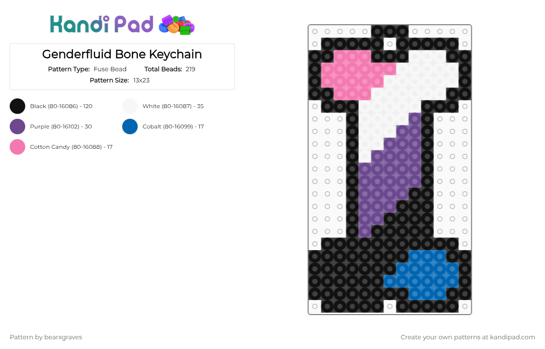 Genderfluid Bone Keychain - Fuse Bead Pattern by bearxgraves on Kandi Pad - black,purple,pride,bone,genderfluid