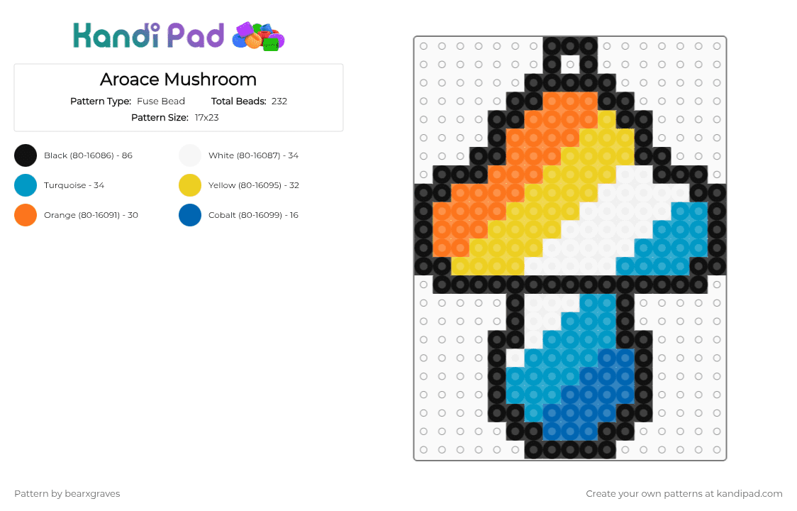 Aroace Mushroom Keychain - Fuse Bead Pattern by bearxgraves on Kandi Pad - orange,yellow,light blue,pride,mushroom,aroace
