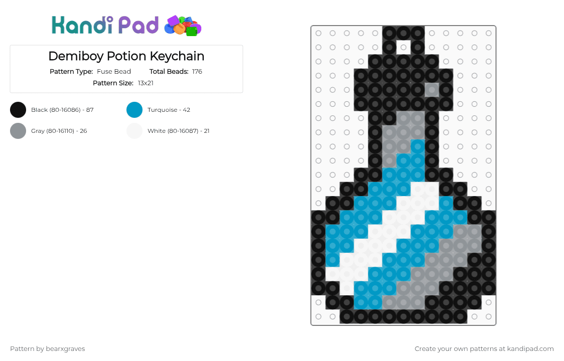 Demiboy Potion Keychain - Fuse Bead Pattern by bearxgraves on Kandi Pad - gray,light blue,pride,potion,demiboy