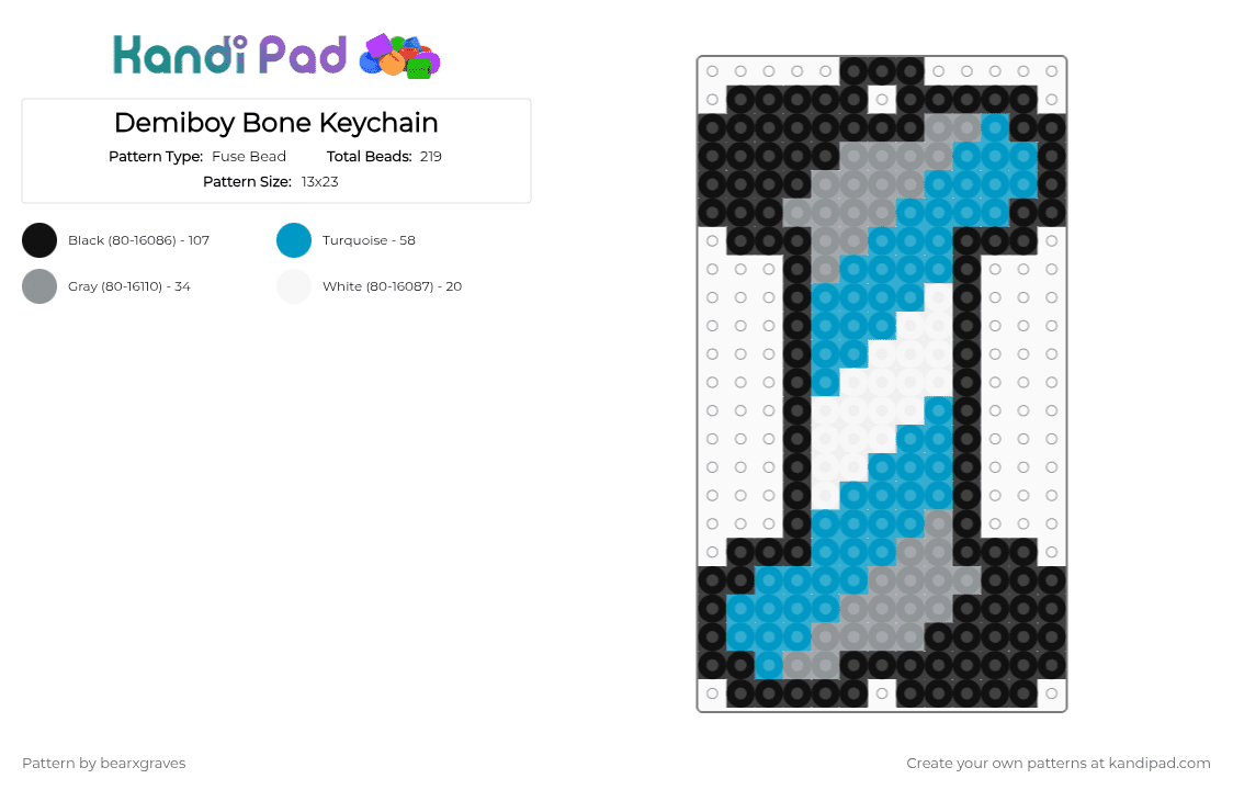 Demiboy Bone Keychain - Fuse Bead Pattern by bearxgraves on Kandi Pad - light blue,gray,pride,bone,demiboy