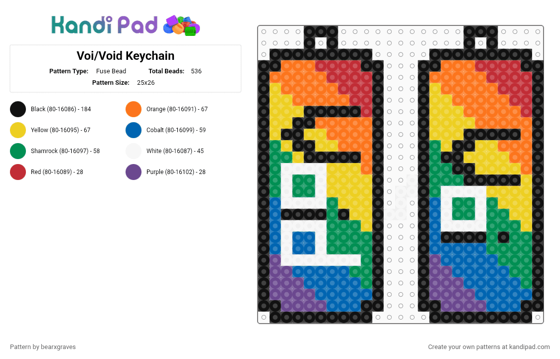 Voi/Void Keychain - Fuse Bead Pattern by bearxgraves on Kandi Pad - orange,yellow,green,blue,pride,pronouns,rainbow