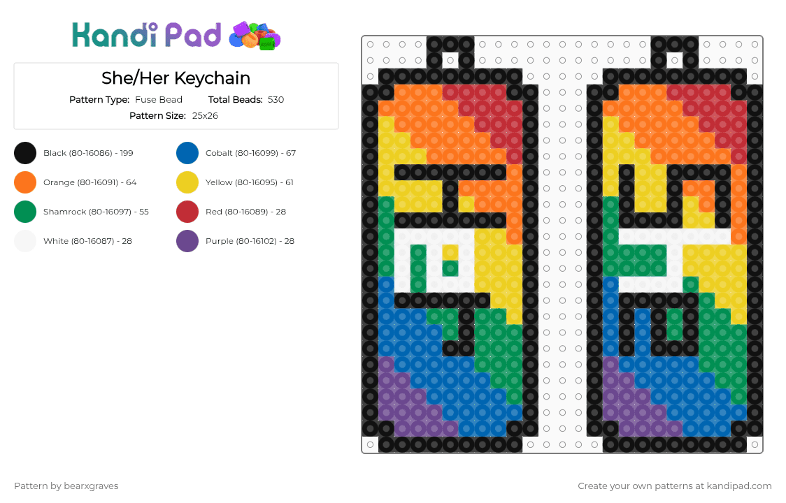 She/Her Keychain - Fuse Bead Pattern by bearxgraves on Kandi Pad - 