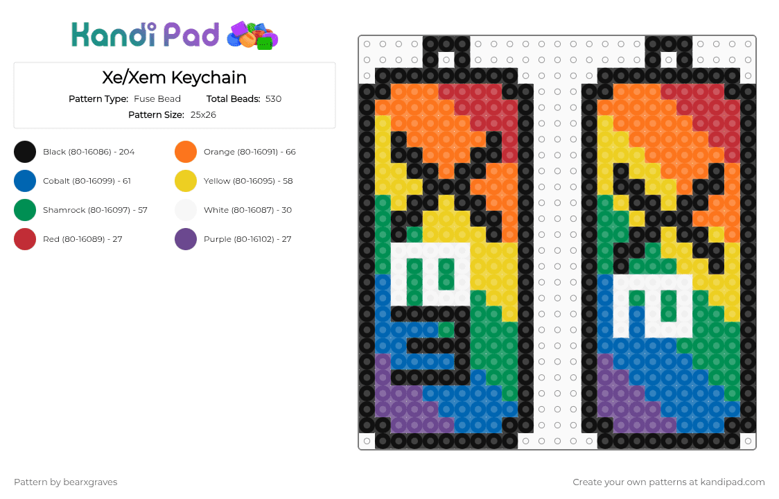 Xe/Xem Keychain - Fuse Bead Pattern by bearxgraves on Kandi Pad - pride,pronouns,rainbow