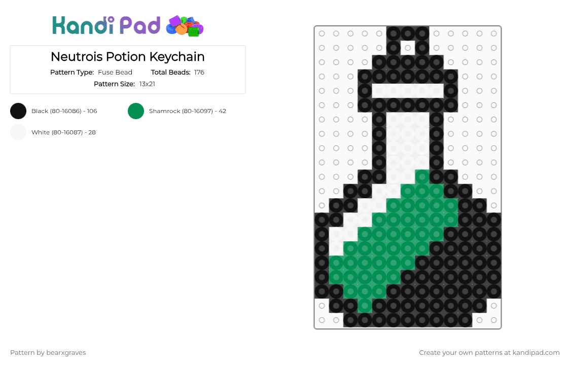 Neutrois Potion Keychain - Fuse Bead Pattern by bearxgraves on Kandi Pad - white,green,pride,potion,neutrois