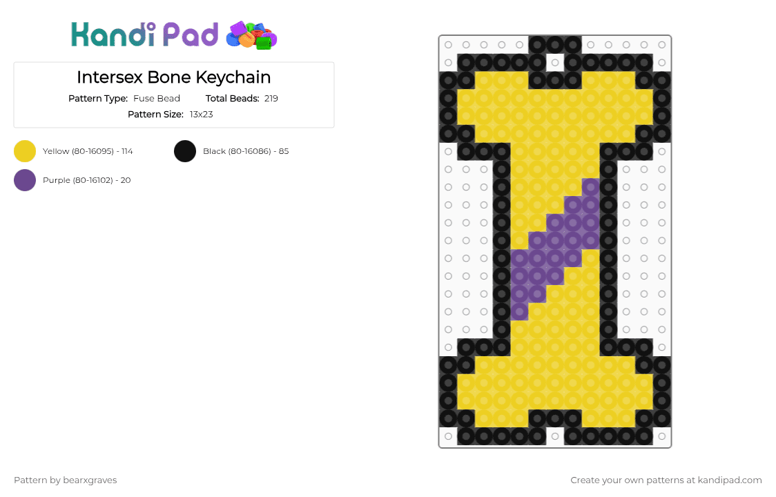 Intersex Bone Keychain - Fuse Bead Pattern by bearxgraves on Kandi Pad - yellow,pride,bone,intersex