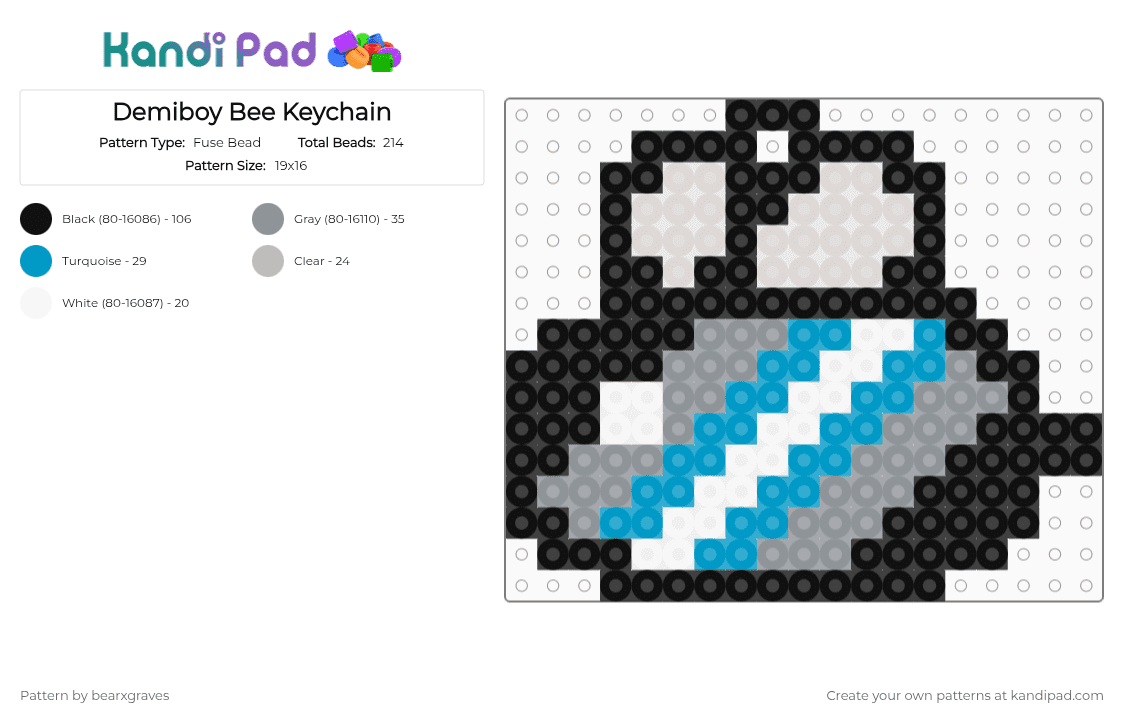 Demiboy Bee Keychain - Fuse Bead Pattern by bearxgraves on Kandi Pad - black,gray,light blue,pride,bee,demiboy