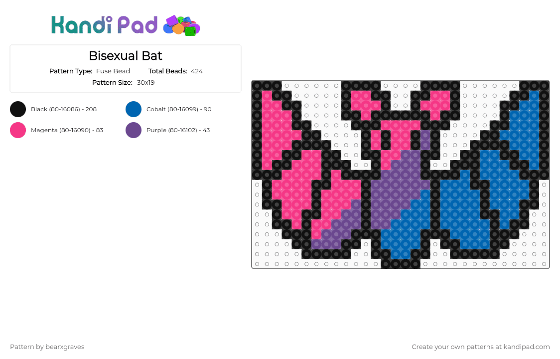 Bisexual Bat - Fuse Bead Pattern by bearxgraves on Kandi Pad - pink,blue,pride,bat,bisexual