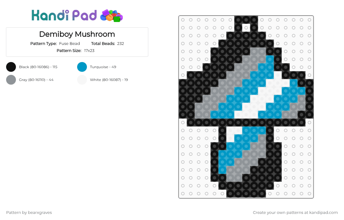 Demiboy Mushroom Keychain - Fuse Bead Pattern by bearxgraves on Kandi Pad - gray,light blue,pride,mushroom,demiboy