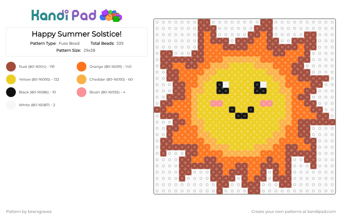 Happy Summer Solstice! - Fuse Bead Pattern by bearxgraves on Kandi Pad - red,orange,yellow,sun