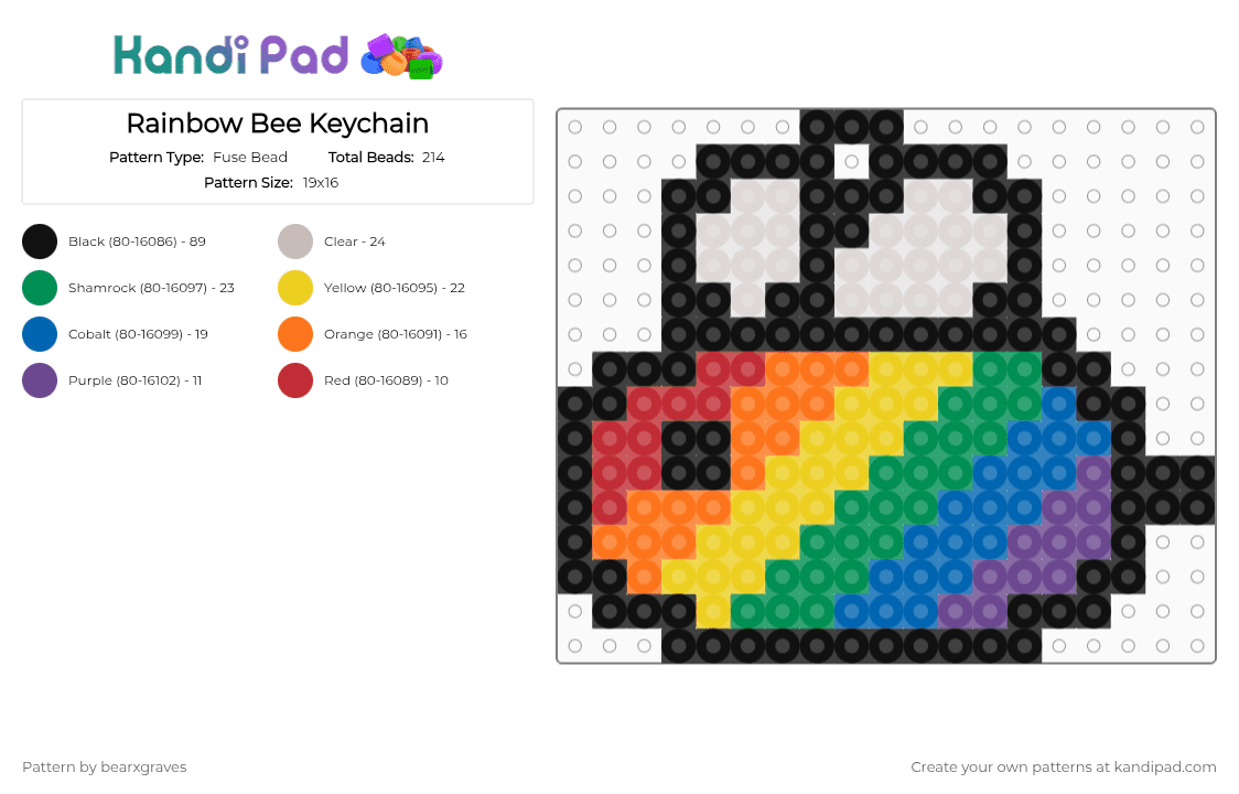 Rainbow Bee Keychain - Fuse Bead Pattern by bearxgraves on Kandi Pad - black,orange,green,colorful,pride,bee,rainbow