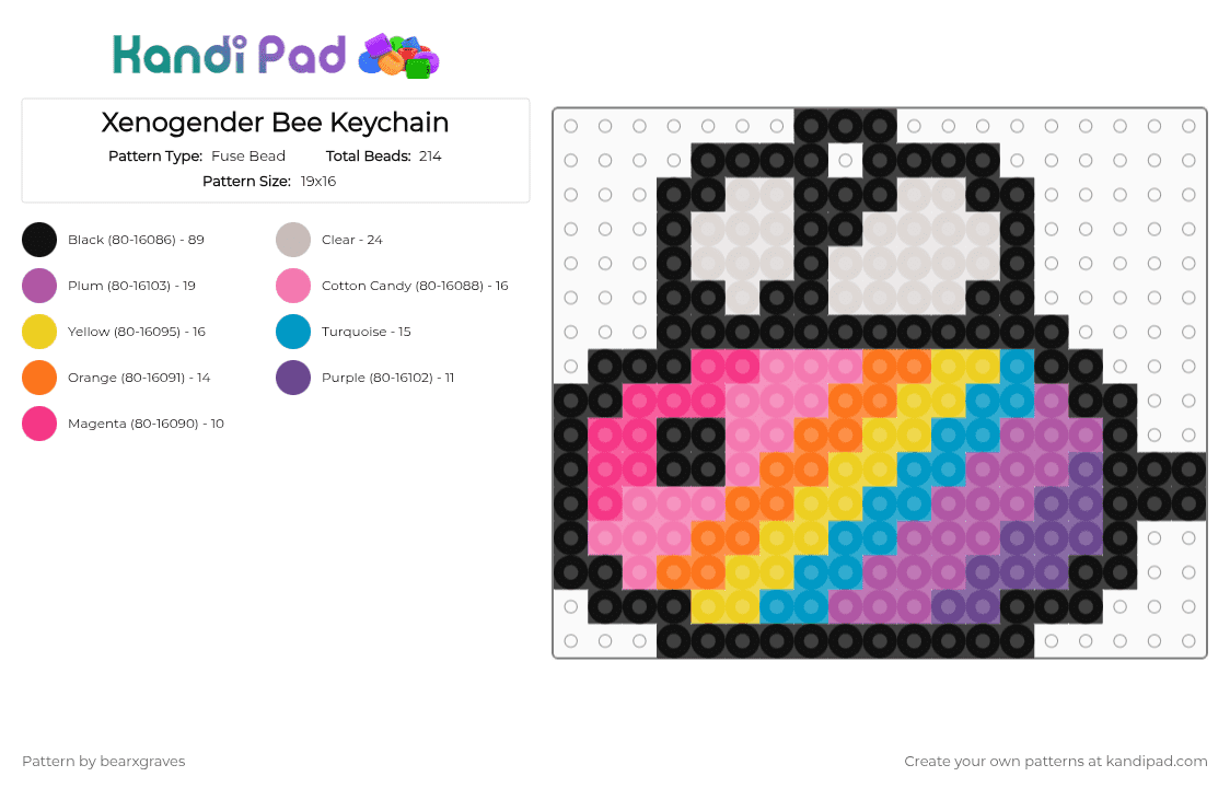 Xenogender Bee Keychain - Fuse Bead Pattern by bearxgraves on Kandi Pad - beige,pink
