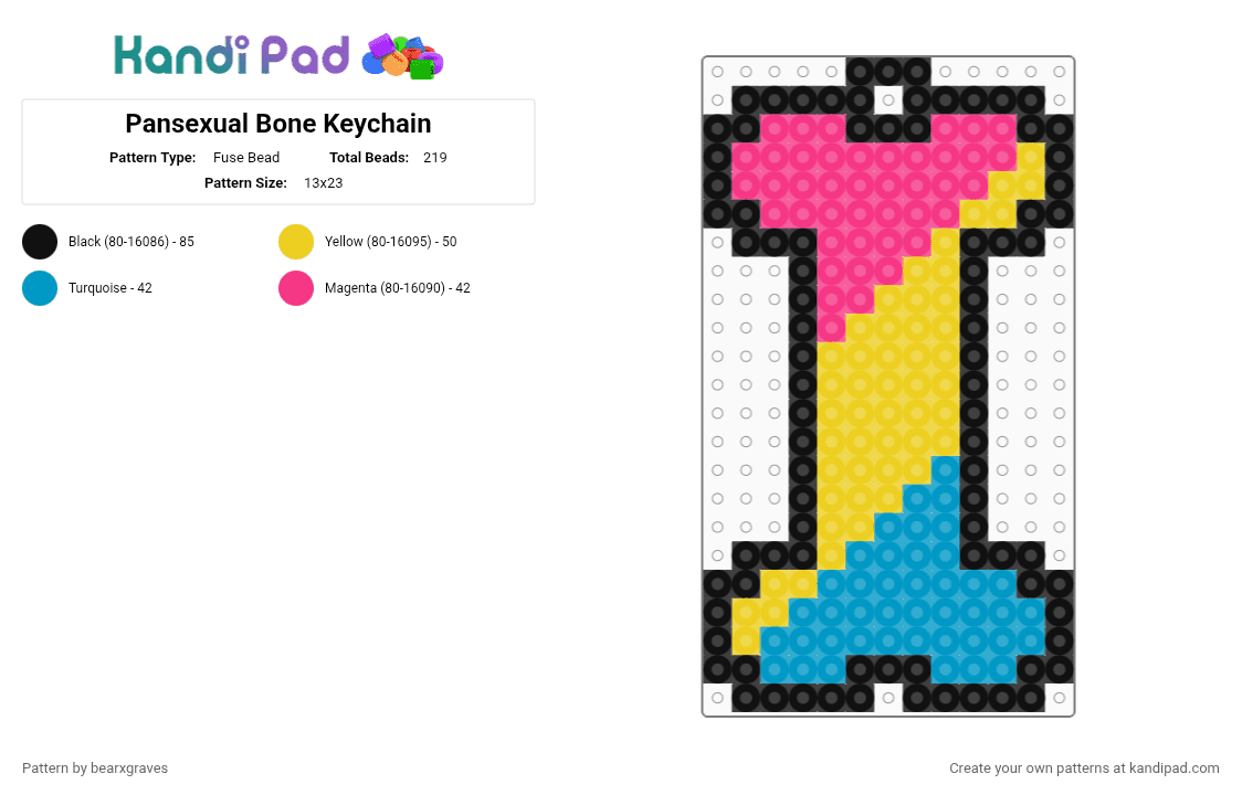 Pansexual Bone Keychain - Fuse Bead Pattern by bearxgraves on Kandi Pad - yellow,pride,bone,pansexual