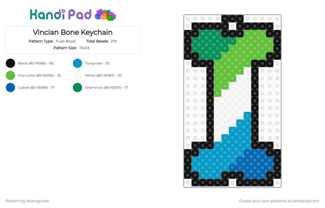 Vincian Bone Keychain - Fuse Bead Pattern by bearxgraves on Kandi Pad - light blue,green,pride,bone,vincian