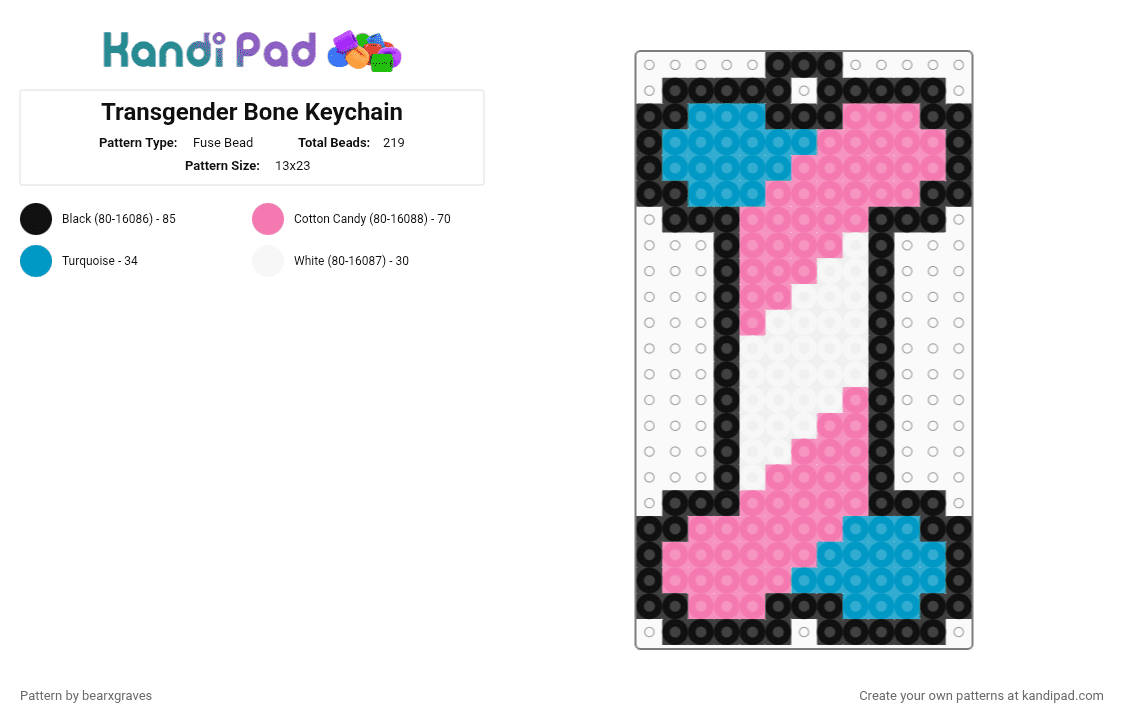 Transgender Bone Keychain - Fuse Bead Pattern by bearxgraves on Kandi Pad - pink,light blue,pride,bone,transgender