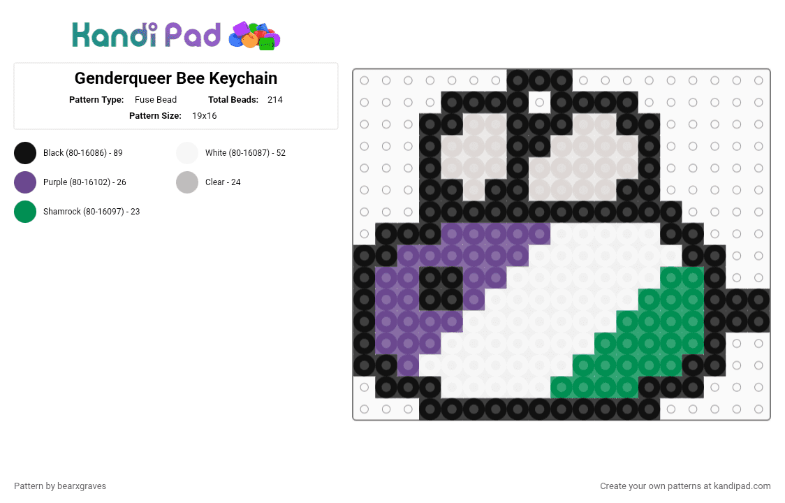 Genderqueer Bee Keychain - Fuse Bead Pattern by bearxgraves on Kandi Pad - beige,purple,pride,bee,genderqueer
