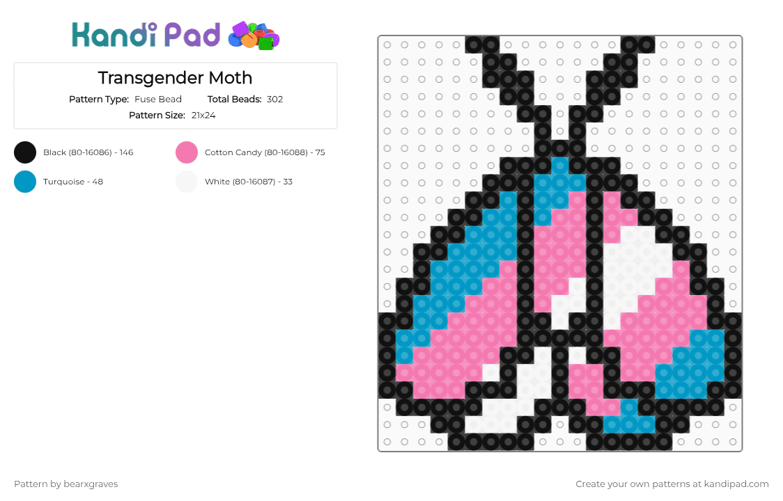 Transgender Moth - Fuse Bead Pattern by bearxgraves on Kandi Pad - 
