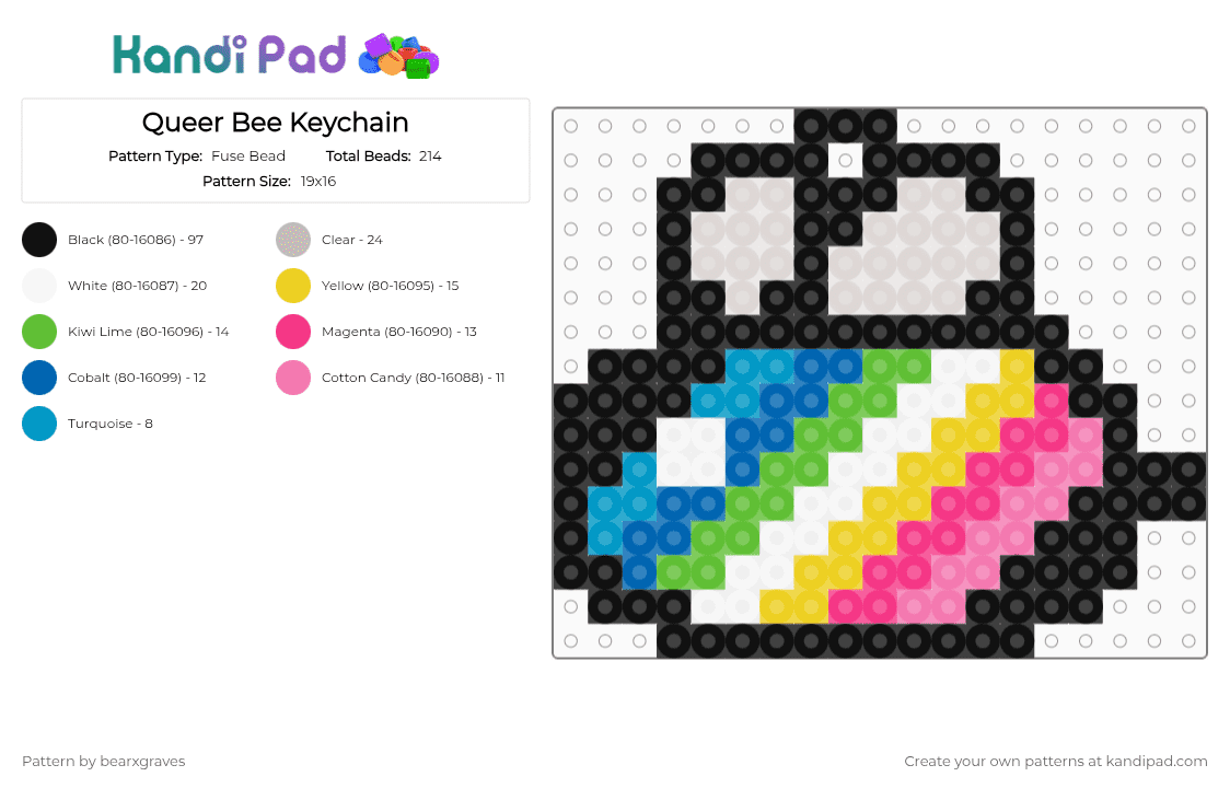 Queer Bee Keychain - Fuse Bead Pattern by bearxgraves on Kandi Pad - black,beige,yellow,pink,pride,bee,queer