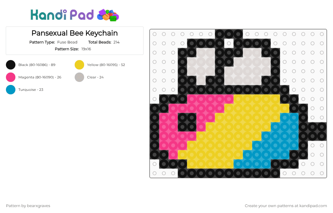 Pansexual Bee Keychain - Fuse Bead Pattern by bearxgraves on Kandi Pad - yellow,pride,bee,pansexual
