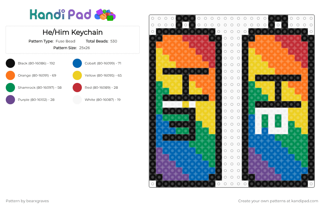 He/Him Keychain - Fuse Bead Pattern by bearxgraves on Kandi Pad - 