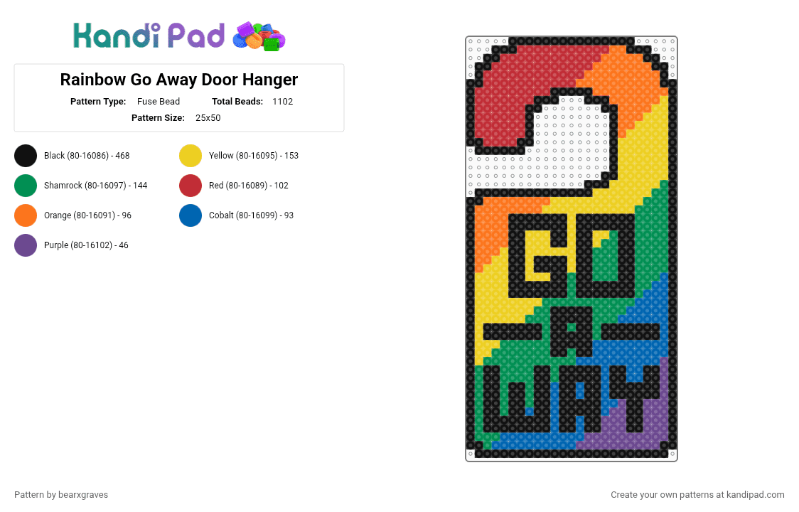 Rainbow Go Away Door Hanger - Fuse Bead Pattern by bearxgraves on Kandi Pad - red,yellow,green,pride,rainbow