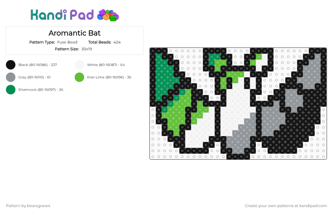 Aromantic Bat - Fuse Bead Pattern by bearxgraves on Kandi Pad - 