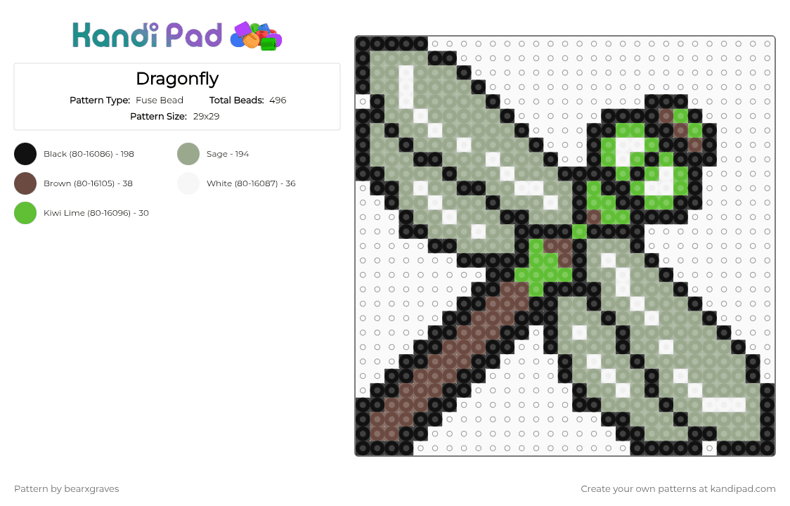 Dragonfly - Fuse Bead Pattern by bearxgraves on Kandi Pad - gray,dragonfly,insect,bug
