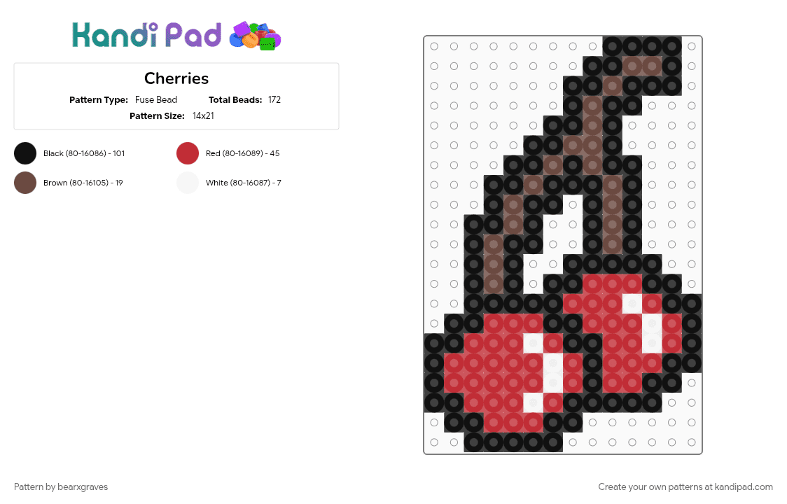 Cherries - Fuse Bead Pattern by bearxgraves on Kandi Pad - black, brown, cotdfruit, red