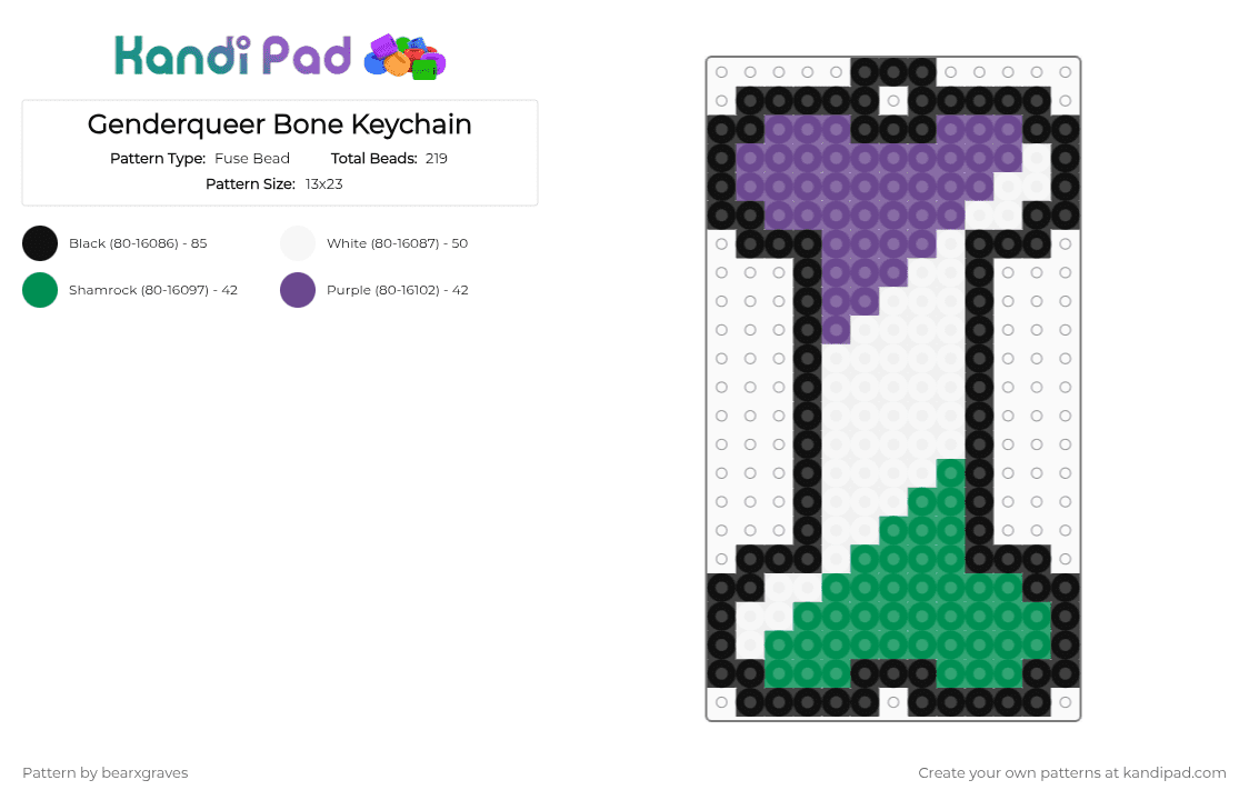 Genderqueer Bone Keychain - Fuse Bead Pattern by bearxgraves on Kandi Pad - green,purple,pride,bone,genderqueer