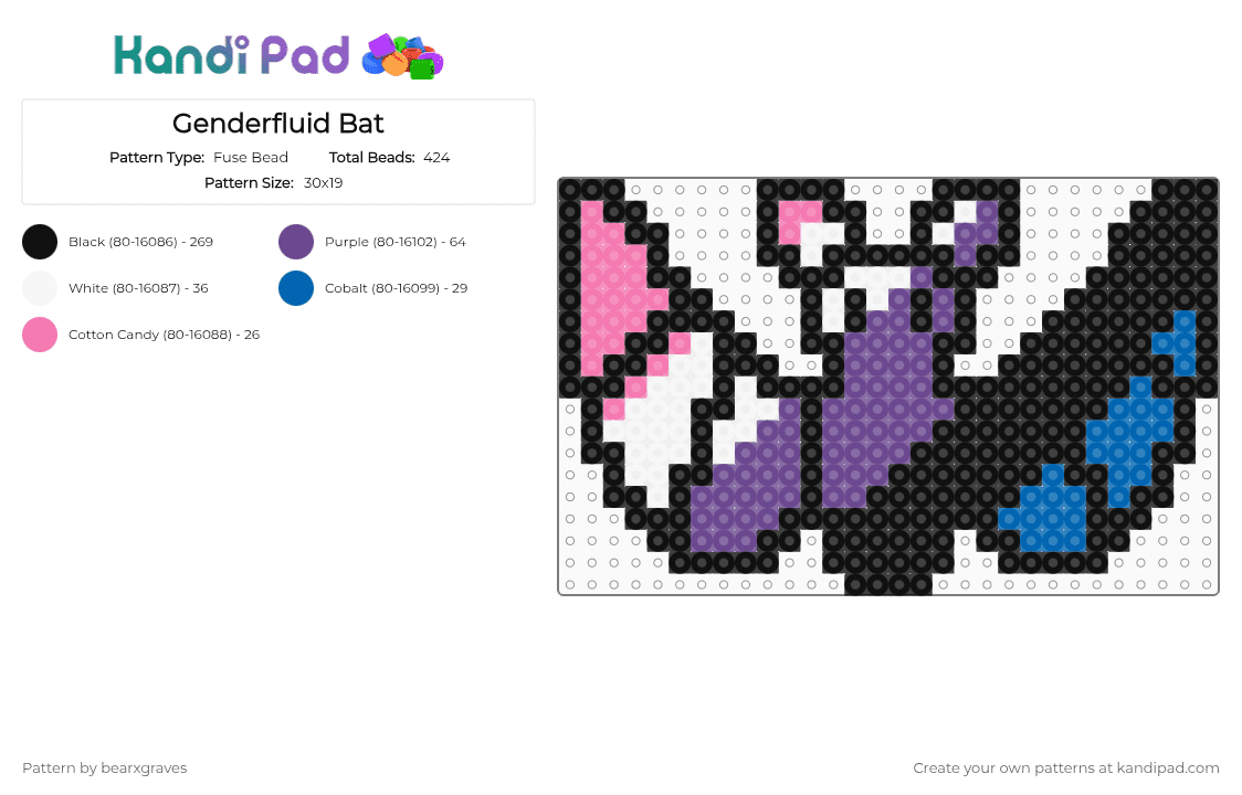 Genderfluid Bat - Fuse Bead Pattern by bearxgraves on Kandi Pad - 