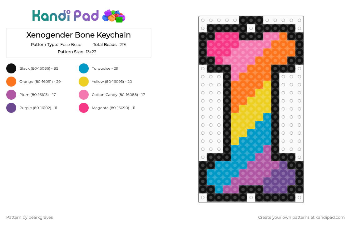 Xenogender Bone Keychain - Fuse Bead Pattern by bearxgraves on Kandi Pad - light blue,pink,orange,pride,bone,xenogender